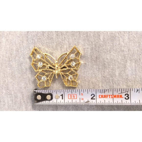 Vtg 1980s Gerrys Brooch Lapel Pin Butterfly Clear Rhinestones Gold Tone Metal - Picture 8 of 8
